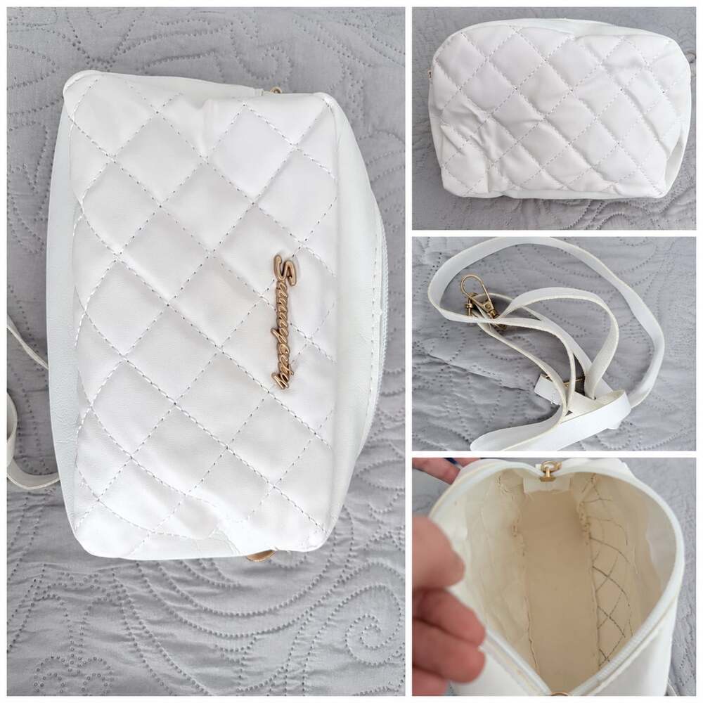 Women Quilted Crossbody Bag White PU Leather Small Purse with Adjustable Strap